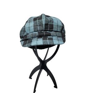 Vintage Y2K Wool Plaid Newsboy Hat Blue Black Cabby Tartan Cosplay‎ Streetwear